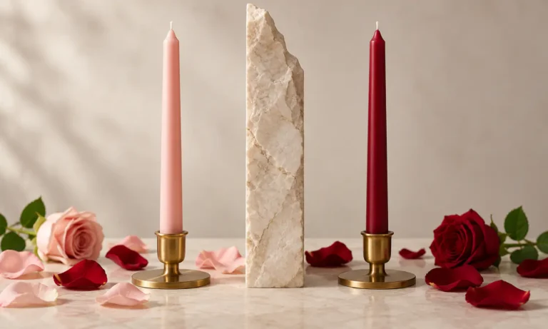 Pink and red candles with roses showing traditional love candle color meanings