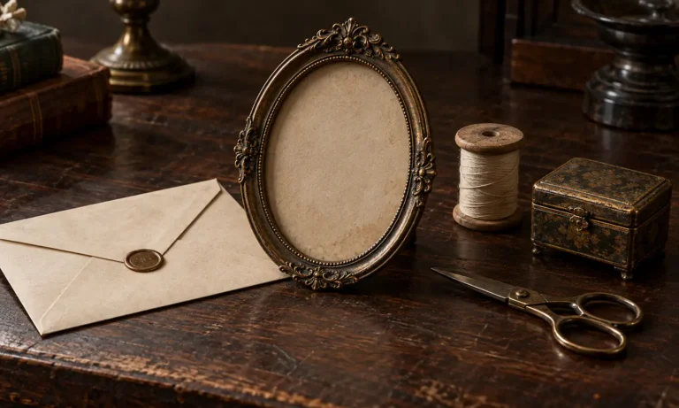 Blank photograph, ribbon and keepsake objects illustrating taglocks without personal identifiers