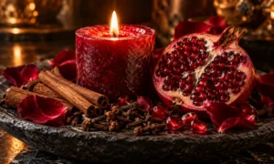 Red candle, roses and warm light symbolizing passion with consent